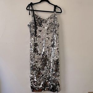 Silver sequin bow strap dress